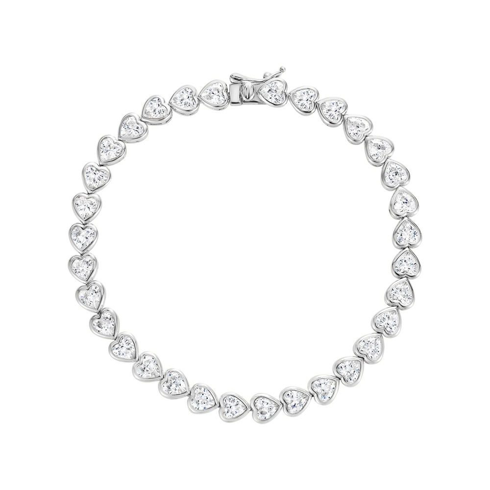 White Gold Plated Heart Tennis Bracelet – Elegant & Dainty